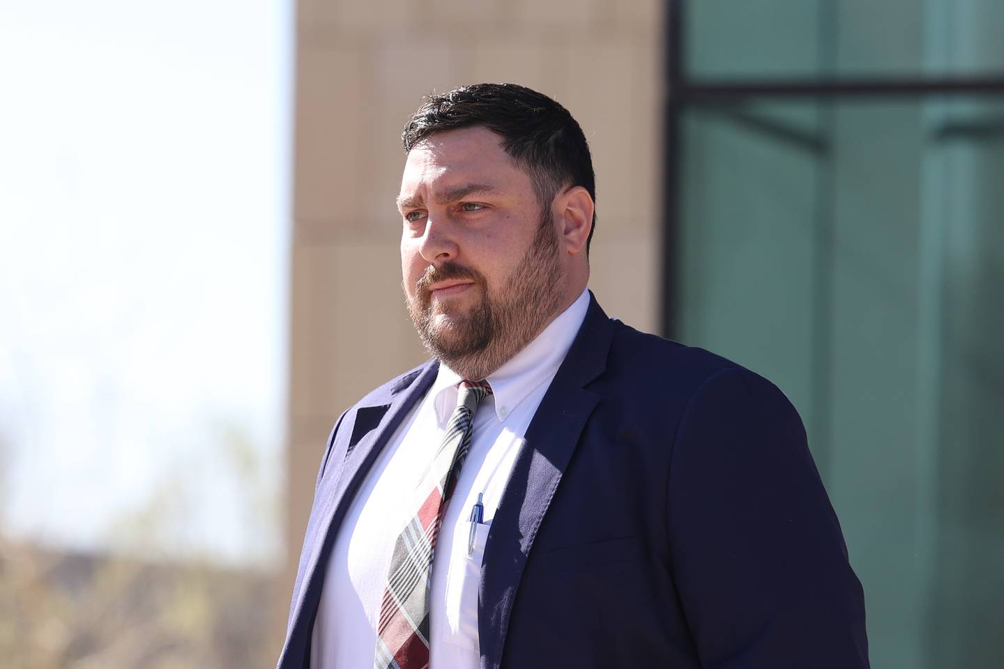 Will County Assistant State’s Attorney Kevin Meyers leaves the Will County Courthouse on Wednesday, April 12, 2023 in Joliet.