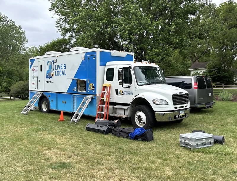 A television crew from KCRG in Cedar Rapids, Iowa, covered the vintage base ball game at the John Deere Historic Site in Grand Detour on Saturday, June 8, 2024.