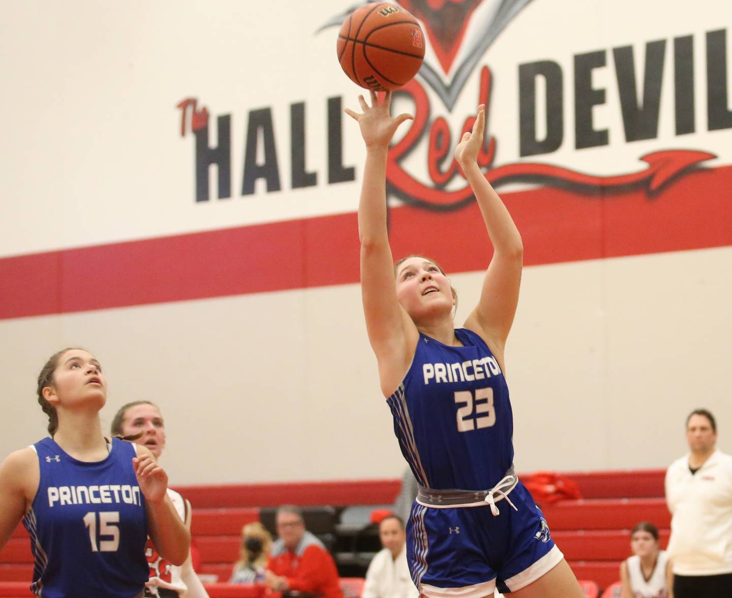 Princeton's Miyah Fox shoots a wide-open shot against Hall on Thursday, Nov. 30, 2023 at Hall High School.