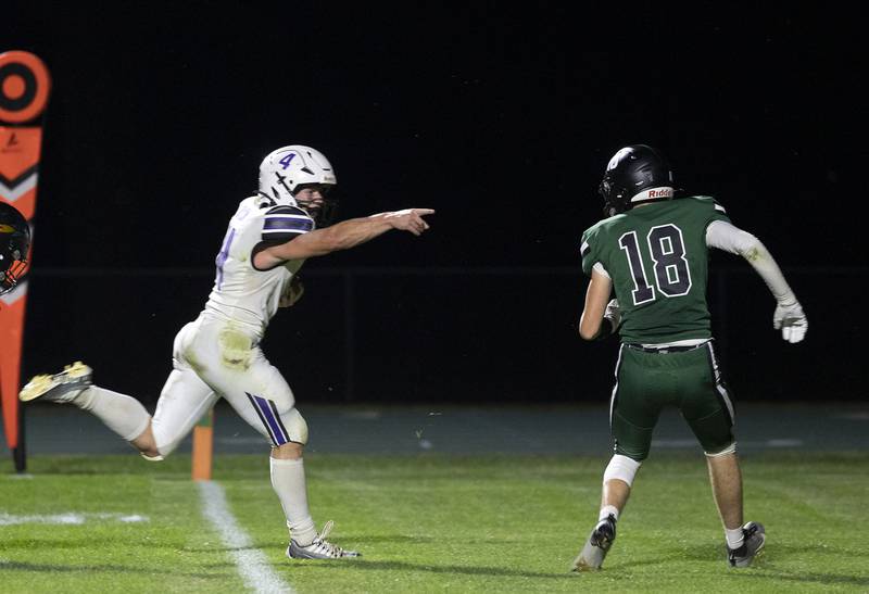 Dixon’s Landon Knigge scores a TD against Rock Falls Friday, Sept. 13, 2024, at Hinders Field in Rock Falls.