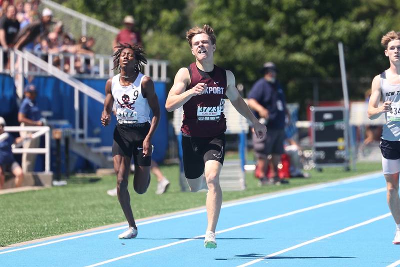 Lockport’s Nolan Lamoureux sprints to a 3rd place finish in the Class 3A 400 Meter State Championship on Saturday, May 25, 2024 in Charleston.