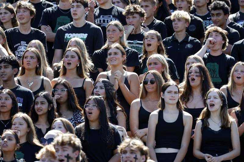 Glenbard West fans cheer at the start of their game against Batavia Saturday, Aug. 31, 2024 at Duchon Field in Glen Ellyn.