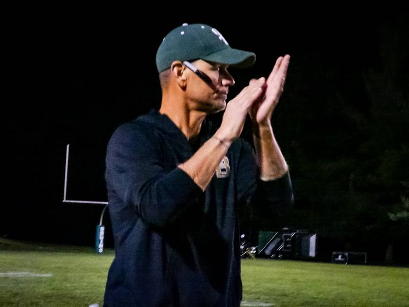 St. Bede Coach Dallas Freeman claps on Friday, September 6, 2024 at St. Bede in Peru.