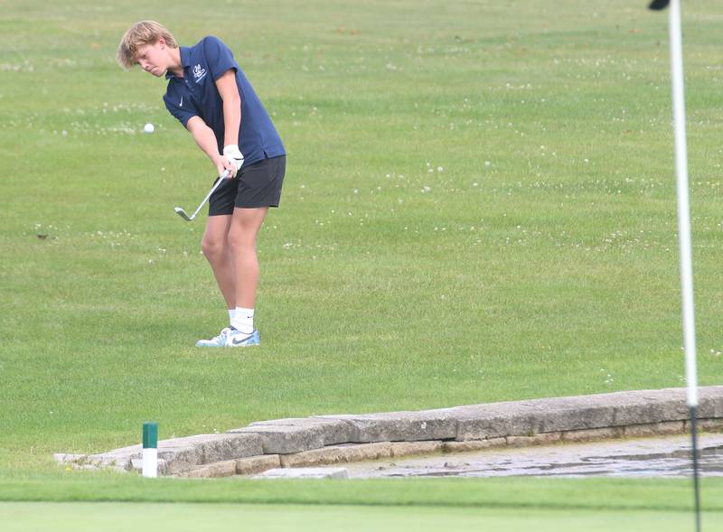 Parkview Christian's Collin Mulder hits his ball during the Pirate Invitational golf meet on Monday, Sept. 16, 2024 at Deer Park Golf Course in Oglesby.