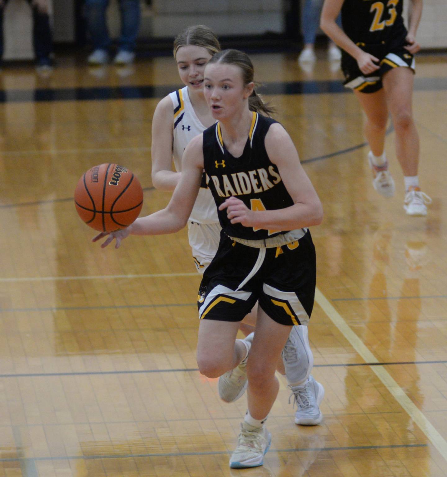 Ashton-Franklin Center's Reese Polk leads a fast break against Polo during Wednesday, Jan. 3, 2023 action at Polo High School.