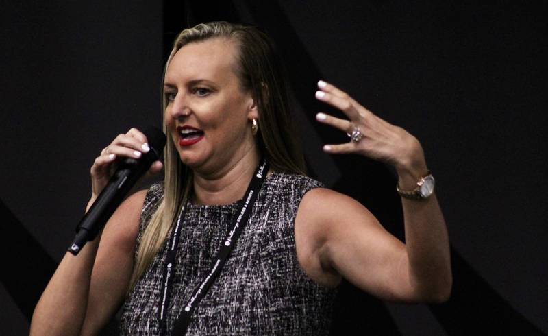 Lindsey Jensen, Illinois Teacher of the Year for 2018, was the keynote speaker Friday, April 21, 2023, for the Pathways Education Symposium at Sauk Valley Community College.