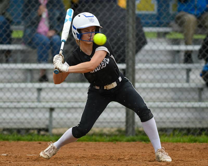 Glenbard North's Brigid Rogers (6) watches as she receives ball 4 during the game on Monday May 13, 2024, and allowing her to get on base during the game while traveling to take on Wheaton North High School.