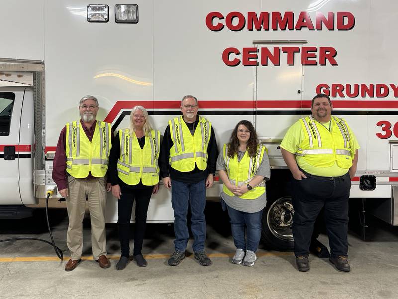 Ken Buck, Susan Dobbs, Jeff Jackson, Marcy Schroeder and Chris Noerper, all volunteers with the Grundy County Emergency Management Agency.