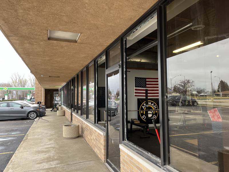 Windows and a door were damaged by gunfire at Ascendent Iron on Theodore Street. This business is in a plaza across the street from Merichka' s Restaurant also on Theodore Street in Crest Hill.