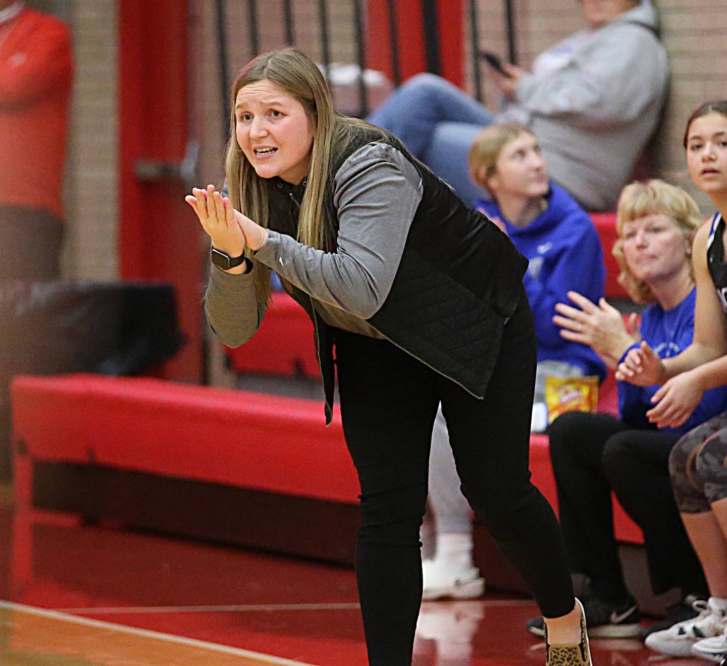 Princeton girls basketball head coach Darcy Kepner coaches her team against Ottawa on Thursday, Dec. 15, 2022 at Kingman Gymnasium in Ottawa.