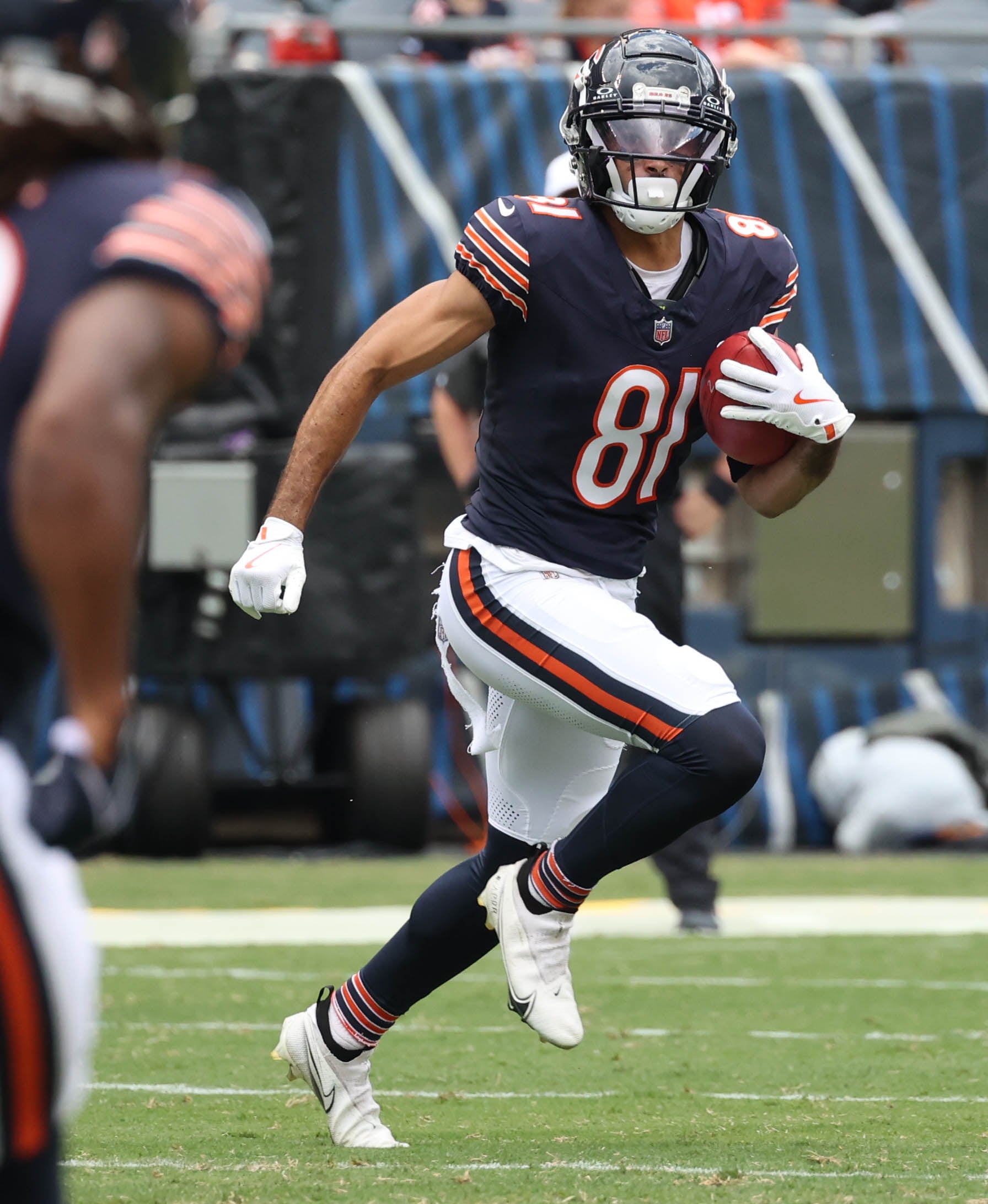 Chicago Bears wide receiver Dante Pettis looks for running room during their game Saturday, Aug. 17, 2024, against the Cincinnati Bengals at Soldier Field in Chicago.