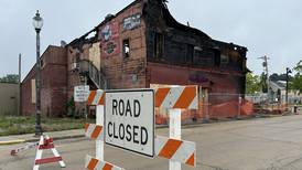 Charred building remains still standing in downtown Mount Morris