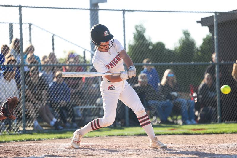 Lincoln-Way Central’s Mia Guide connects against Lincoln-Way East in the Class 4A Lincoln-Way Central Sectional semifinal on Wednesday, May 29, 2024 in New Lenox.