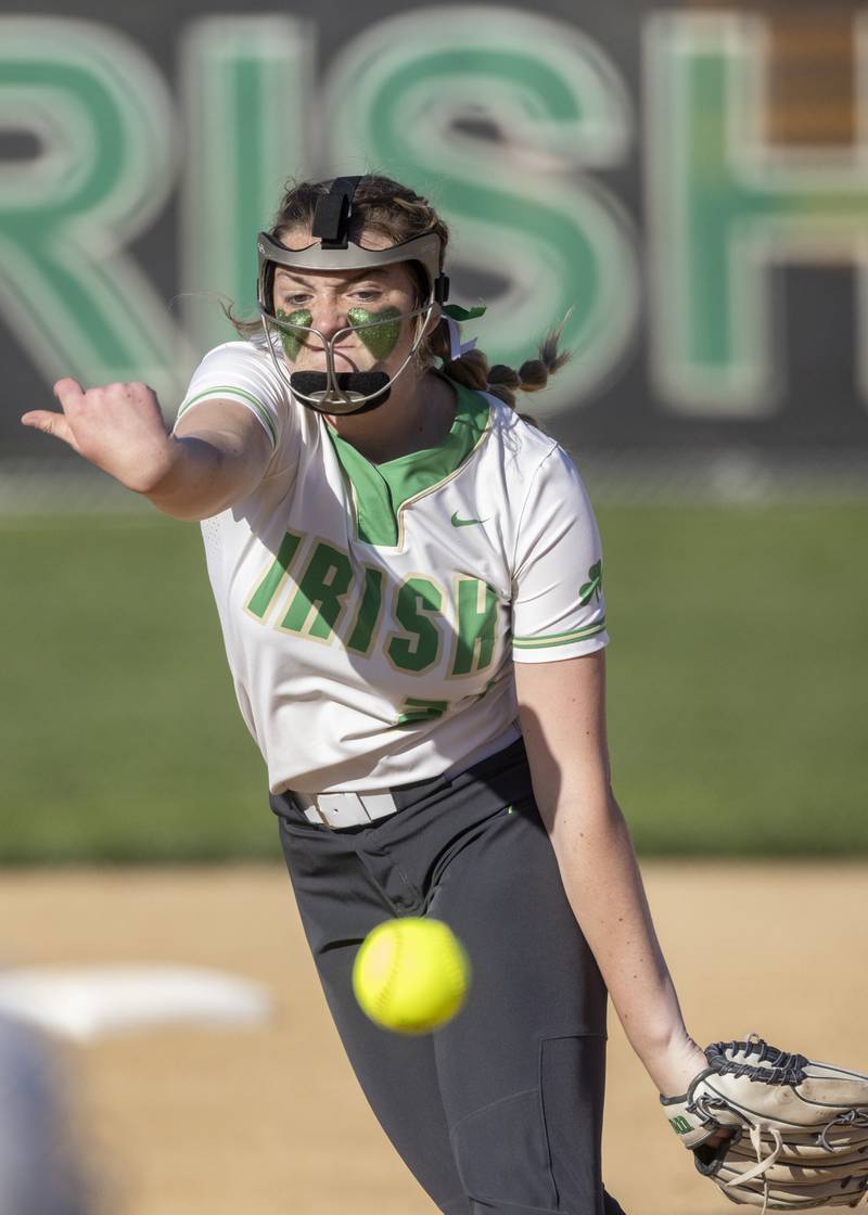 Tessa Krull of Seneca Highschool throws a pitch during the game against the WFC Warriors at Seneca High School on April 15, 2024.