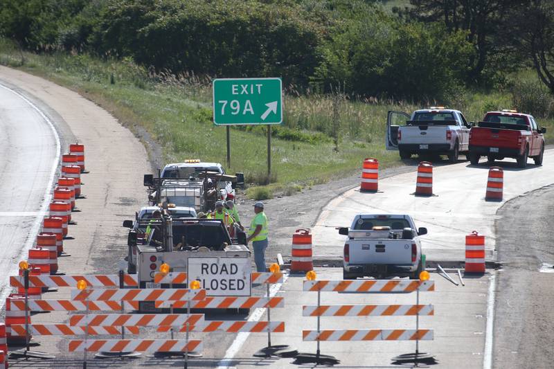 The busiest intersection in the Illinois Valley is under construction. Crews replace the off ramp southbound to Interstate 39 at the  Interstate 39-Interstate 80 interchange on Monday, Sept. 9, 2024. The work will last until most of November. Workers will be patching the ramps and improving the shoulders. Traffic will be redirected to the inner-loop of the interchange during the project. Motorists can expect delays