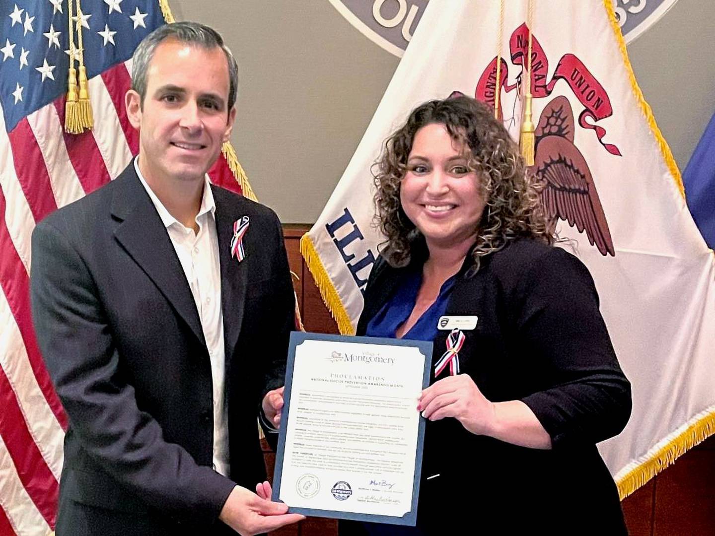 Montgomery Village President Matt Brolley (Left) and police social worker Erica Lopez (right).