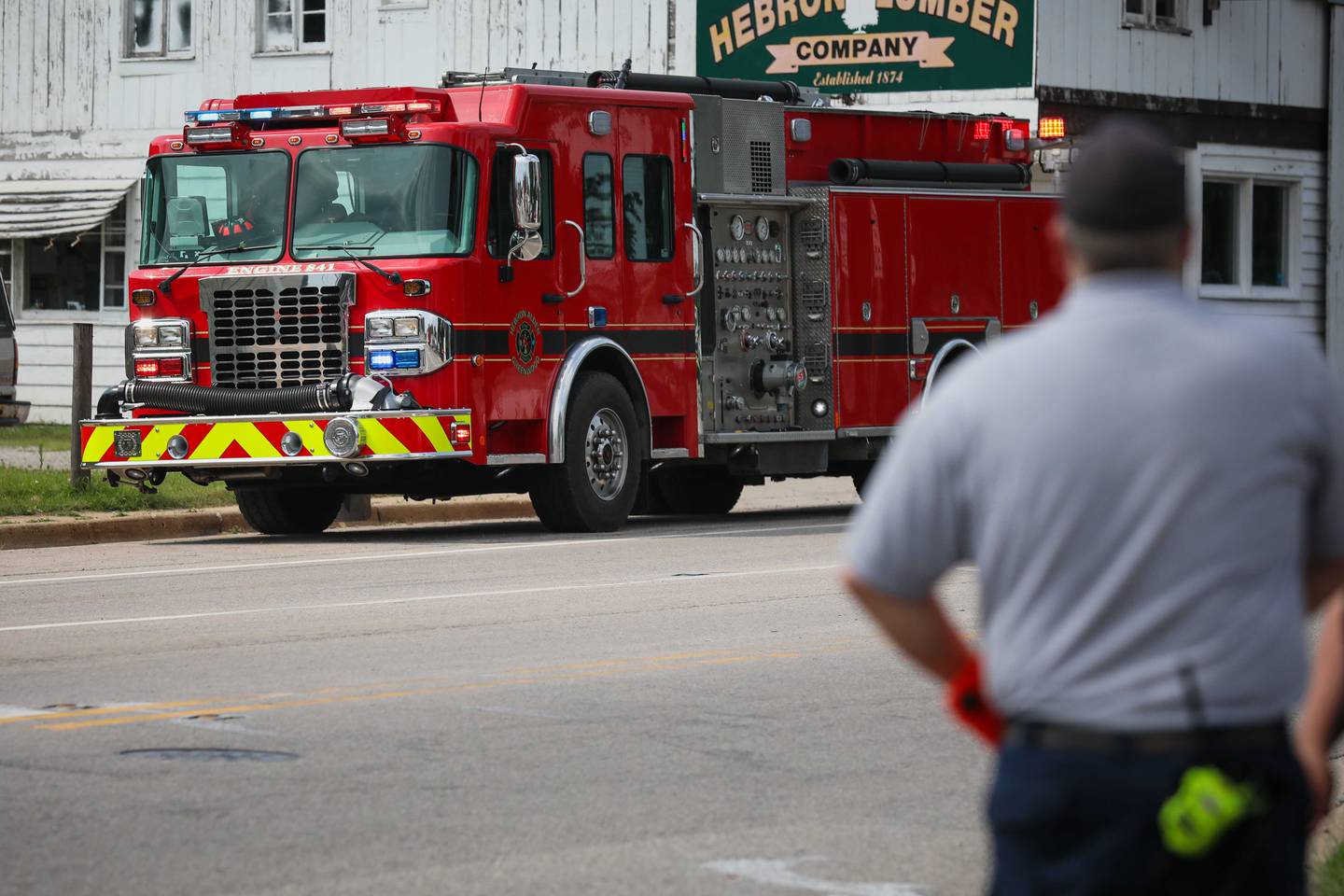 Crews respond to a gas spill at the Fast Stop gas station in Hebron July 22, 2024.