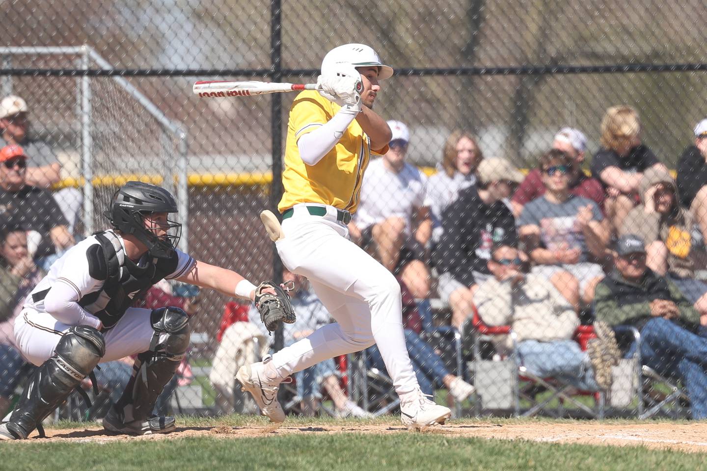 Coal City’s Gabe McHugh connects against Morris on Saturday, April 13, 2024