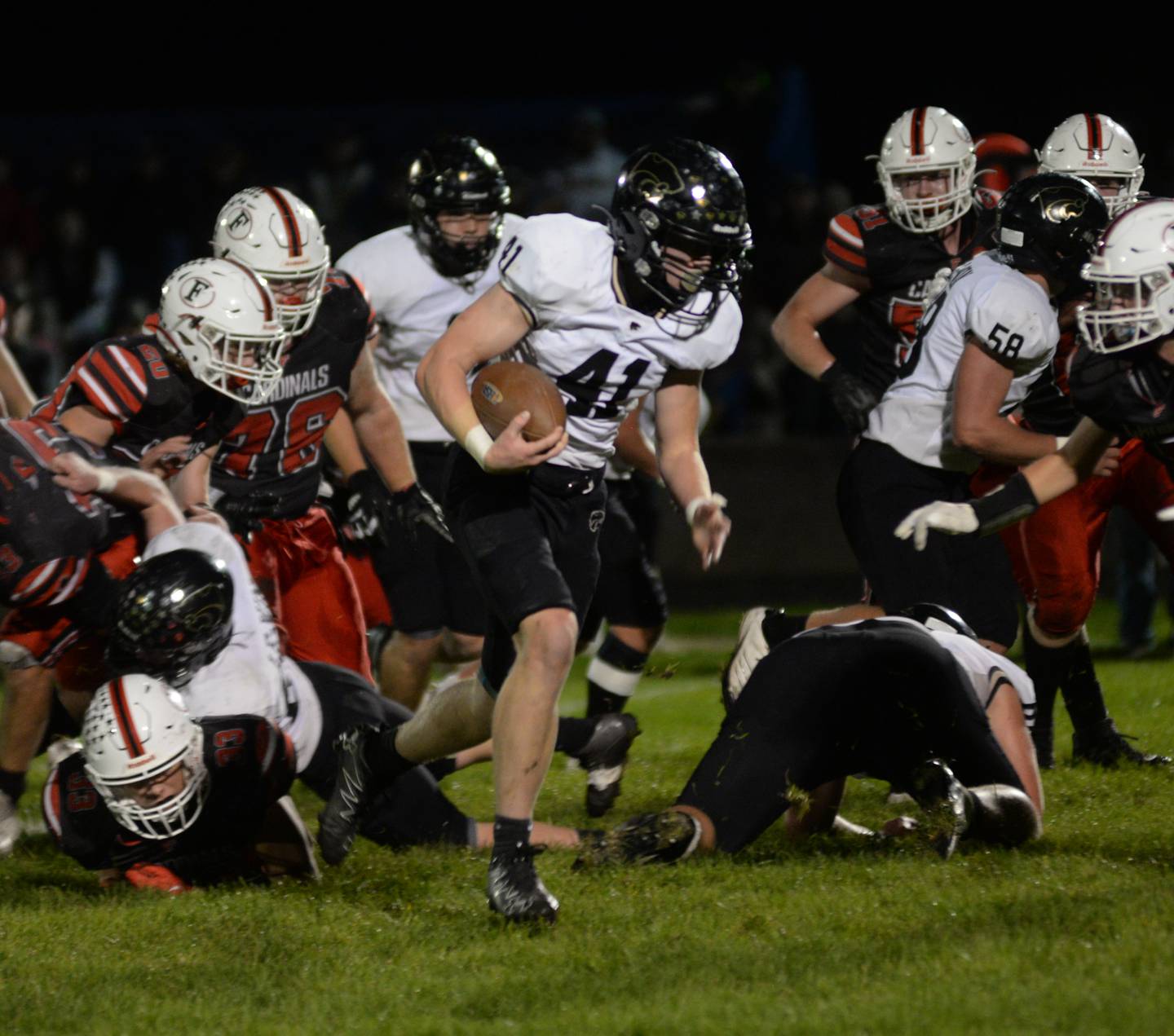 Lena-Winslow'sCorbin Lynch runs for a gain against Forreston during Friday, Oct. 20, 2023 action at Forreston High School.