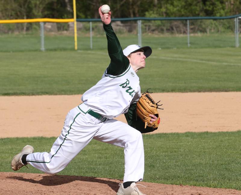 St. Bede's Alex Ankieicz delivers a pitch to Bureau Valley on Monday, May 1, 2023 at St. Bede Academy.