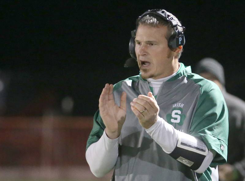 Seneca head football coach Terry Maxwell coaches his team while playing Marquette on Friday, Oct. 18, 2024 at Seneca High School.