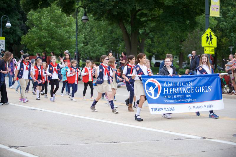 American Heritage Girl's Troop IL1248 at the St. Charles Memorial Day Parade on Monday, May 27,2024 in St. Charles.