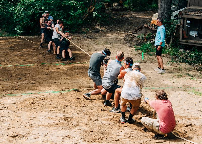 In September 2022, contestants in the McHenry County Live Reality Game Survive play tug-of-war as part of the challenge based on the CBS competition show Survivor.