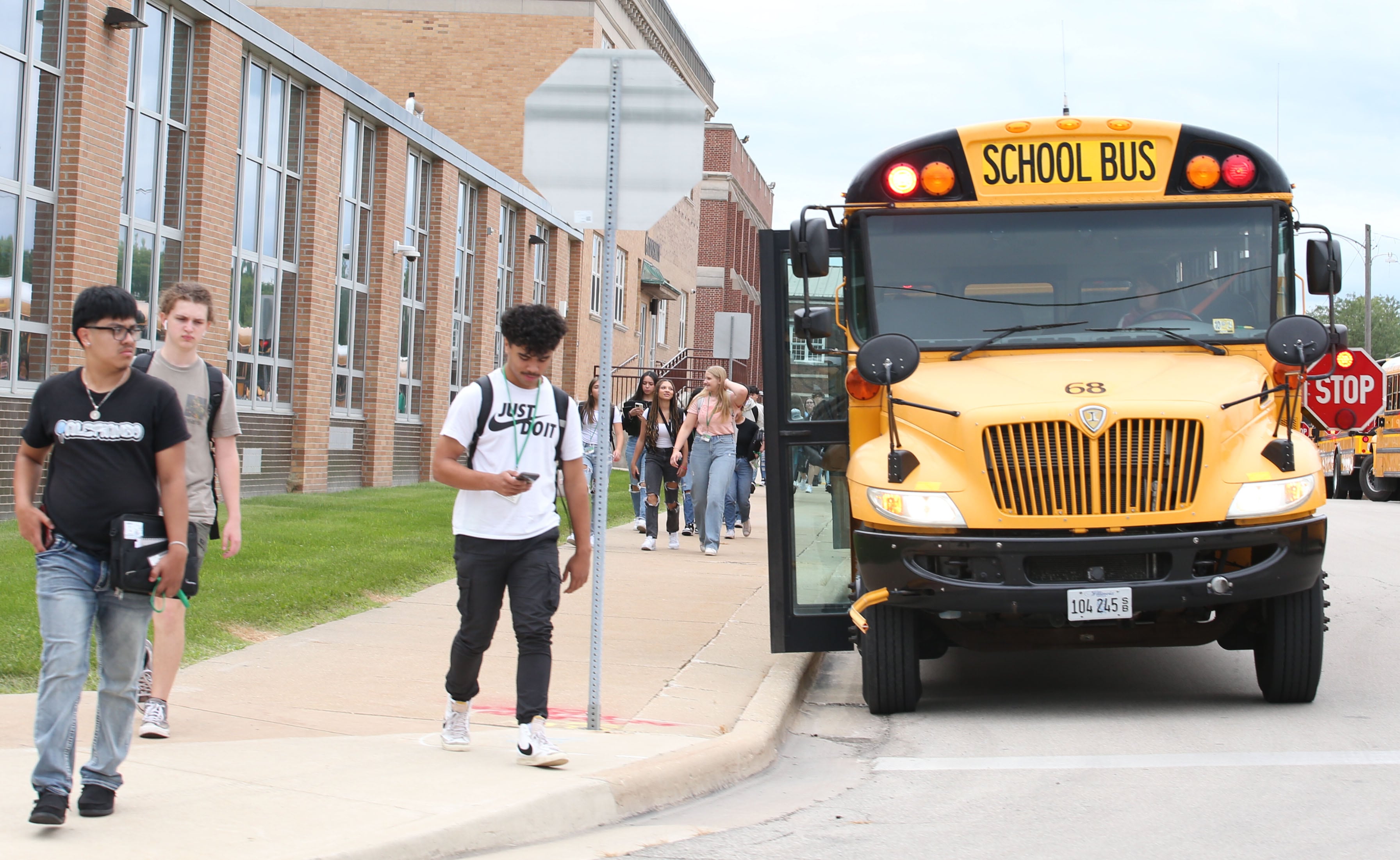 Students exit La Salle-Peru Township High School on Friday, Aug. 9, 2024. Today was the first day of school.