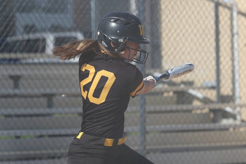 Joliet West’s Paige Pastens connects against Plainfield Central on Wednesday, May 15, 2024 in Joliet.