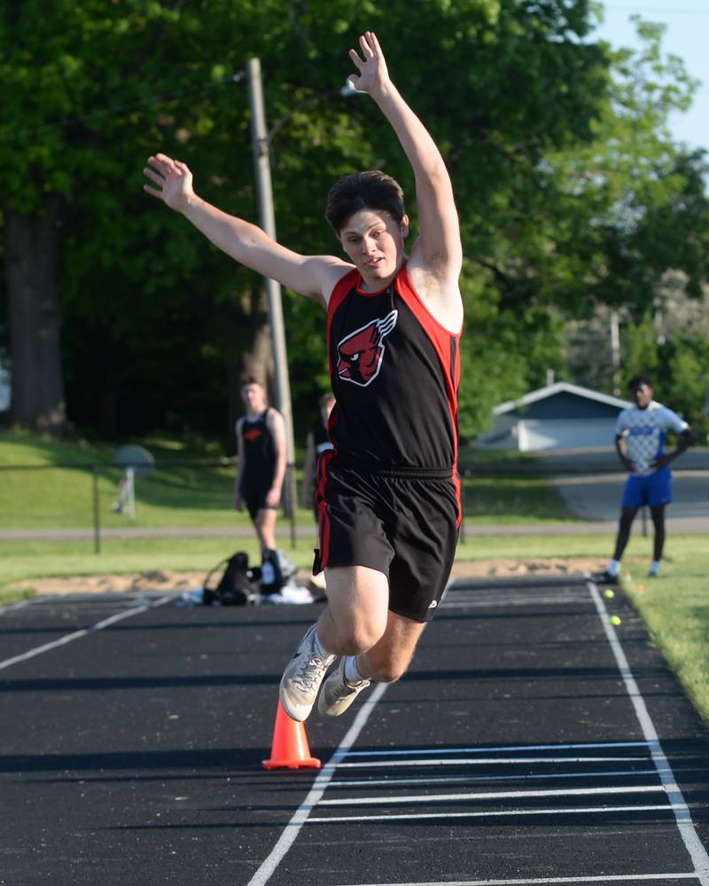 Forreston's Peyton Crase competes in the triple jump at the 1A Winnebago Sectional on Friday, May 17, 2024 in Winnebago. Crase finished third in the event with a best jump of  12.85 meters (42' 2") to qualify for the state finals at Eastern Illinois University in Charleston.