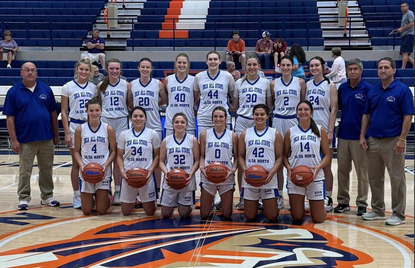 Fieldcrest graduate Kaitlin White (0) poses for a photo with the 1A/2A North Team at the IBCA All-Star Game on Saturday in Pontiac.