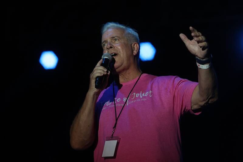 Joliet Mayor Terry D’Arcy makes a few remarks before the Goo Goo Dolls take the stage at the Taste of Joliet on Friday, June 21, 2024 at Joliet Memorial Stadium.