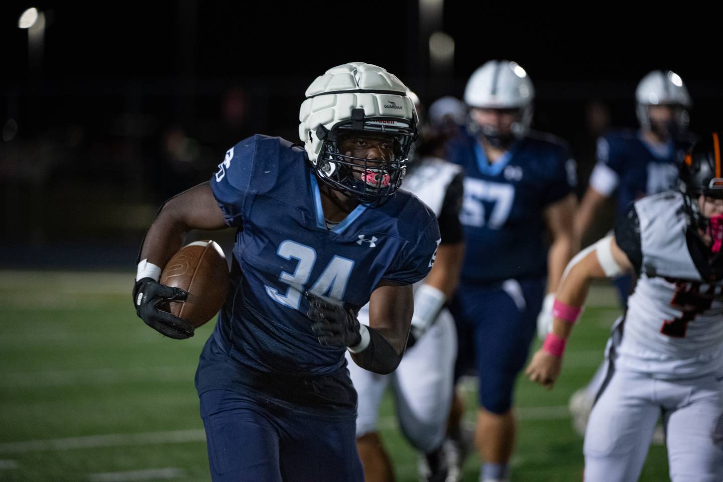 Plainfield South's Prentice Smith runs a play during a game against Dekalb Friday Sept. 6, 2024 at Plainfield South High School