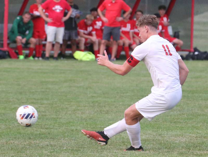 L-P's Jason Curran kicks the ball down the field during the game on Thursday, Sept. 5, 2024 at King Field.