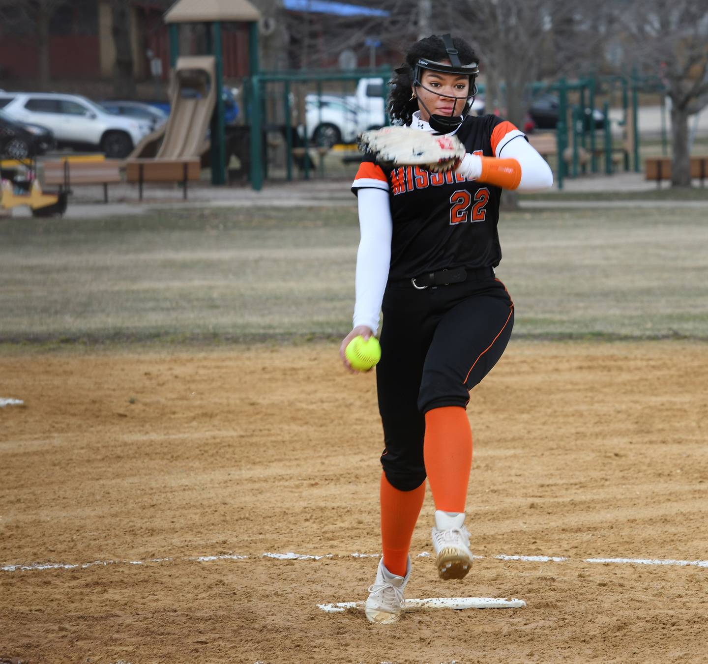 Milledgeville's Kendra Kingsby pitches against Oregon during a Monday, March 20 game at Dillehay Park in Mt. Morris, The game was moved from Oregon to Mt. Morris due to wet field conditions at Oregon Park West.