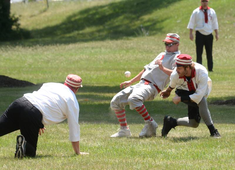 Bill Roschi slips into second base during the Ganymedes game with Creston on Sunday, July 9, 2023.