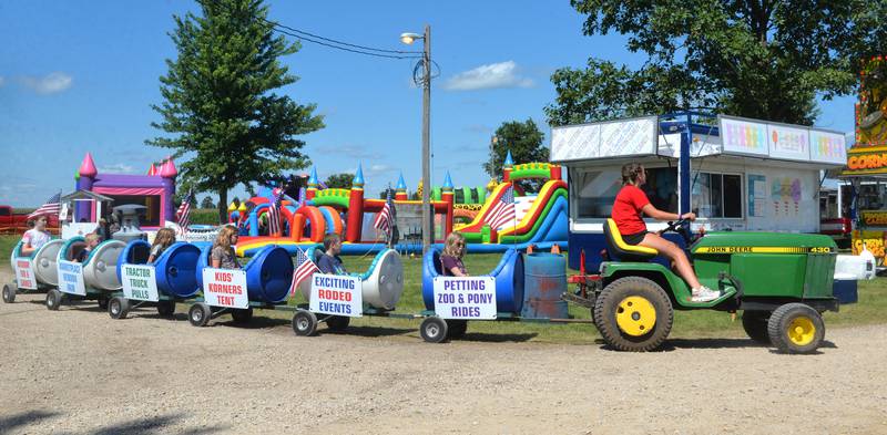 The barrel train winds through the Lee County Fairgrounds on Sunday, July 30, 2023.