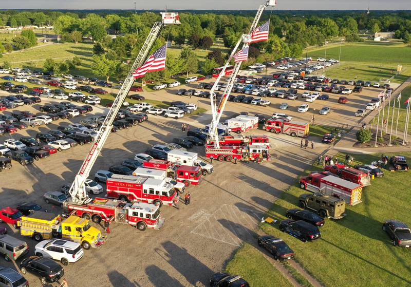 Fire trucks from all over the Illinios Valley were on hand during emergency first responder night at the Illinois Valley Pistol Shrimp game on Tuesday, June 11, 2024 in Peru.