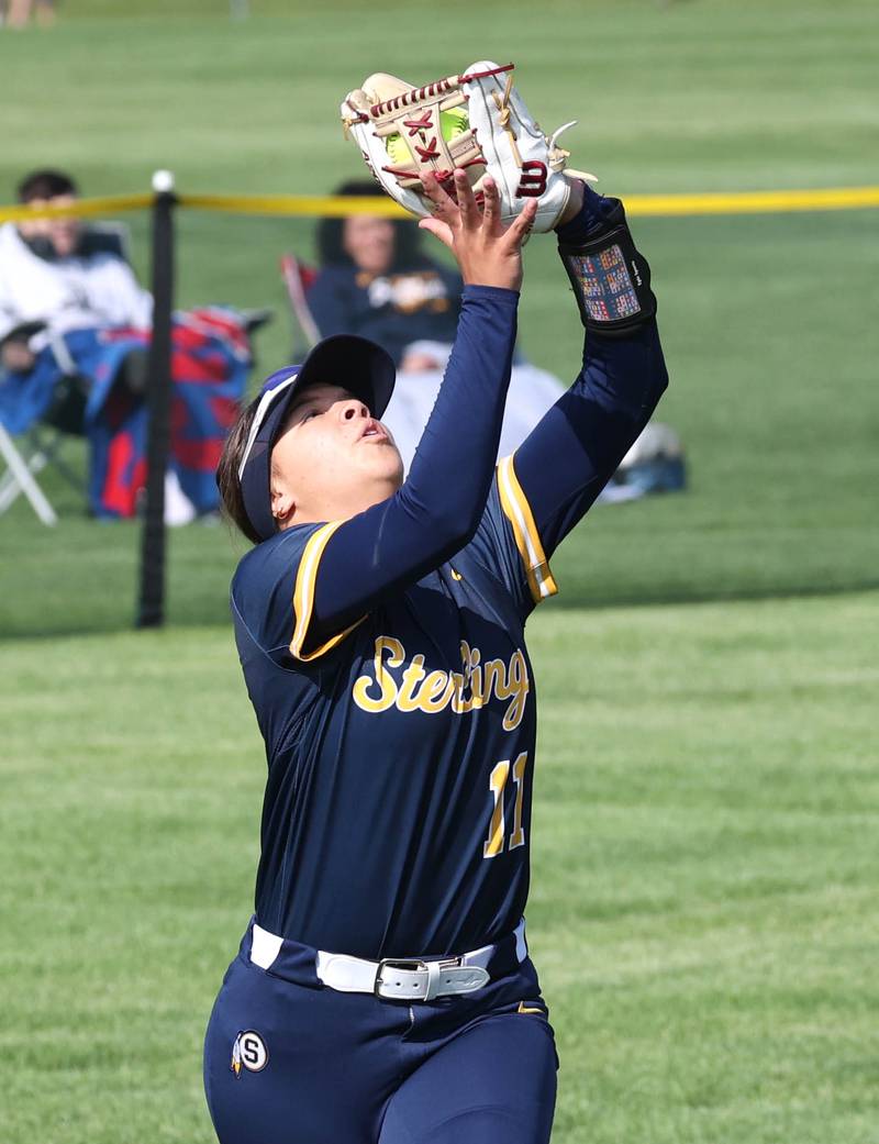 Sterling's Layla Wright makes a catch in left field during their game against Sycamore Tuesday, May 14, 2024, at Sycamore High School.