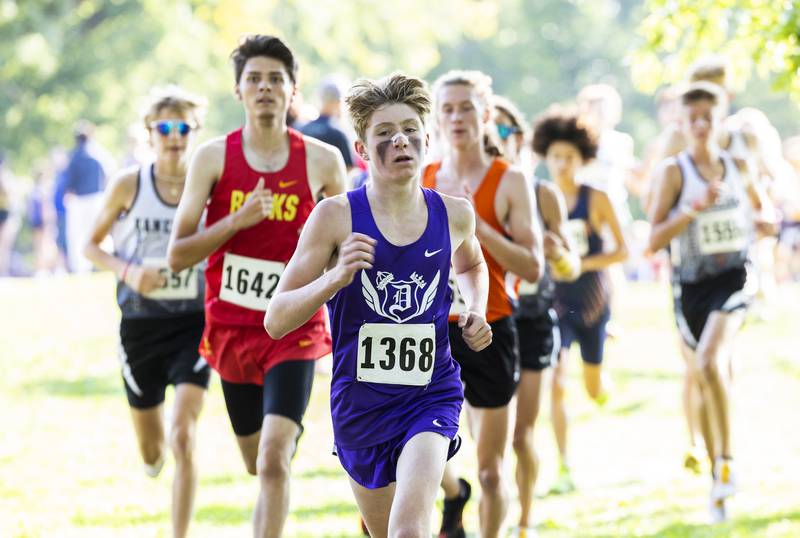 Dixon's Averick Wiseman leads a pack Saturday, Sept. 23, 2023 during the Rock River Run in Sterling.