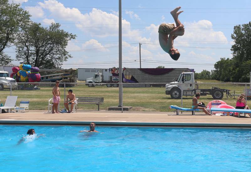 Peyton Shell does a back flip off of the high dive on Monday, June 17, 2024 at the Oglesby pool.