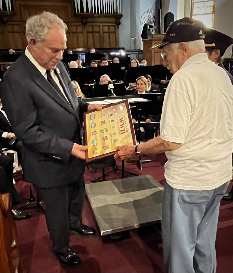 The Joliet American Legion Band paid tribute to WWII veteran Ted Micci during its annual spring concert at the Jacob Henry Museum.