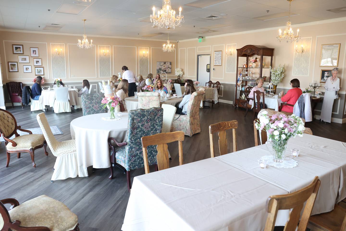 Custumers enjoy an elegant afternoon of tea and desserts at the Royal Tea Room on Friday, March 29, 2024 in Shorewood.