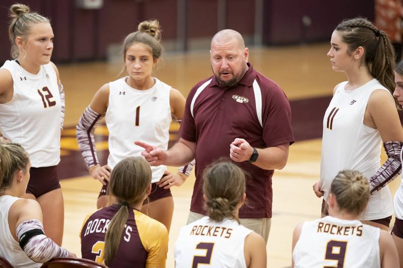 Richmond-Burton's girls volleyball head coach Mike Kamholz during their game against Johnsburg on Monday, August 26, 2024 at Richmond-Burton High School in Richmond.