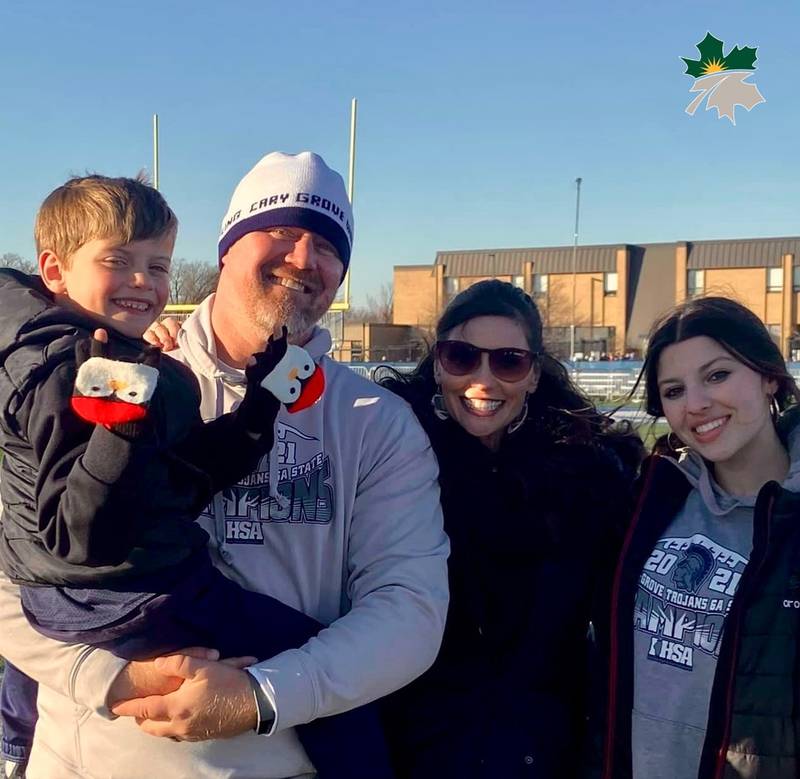 Matt Furlong, 42, a defensive coordinator for Cary-Grove High School, shown with his wife, Monica, step-daughter Makenzy, and son Bryant, has been named as the next head football coach at Geneseo.