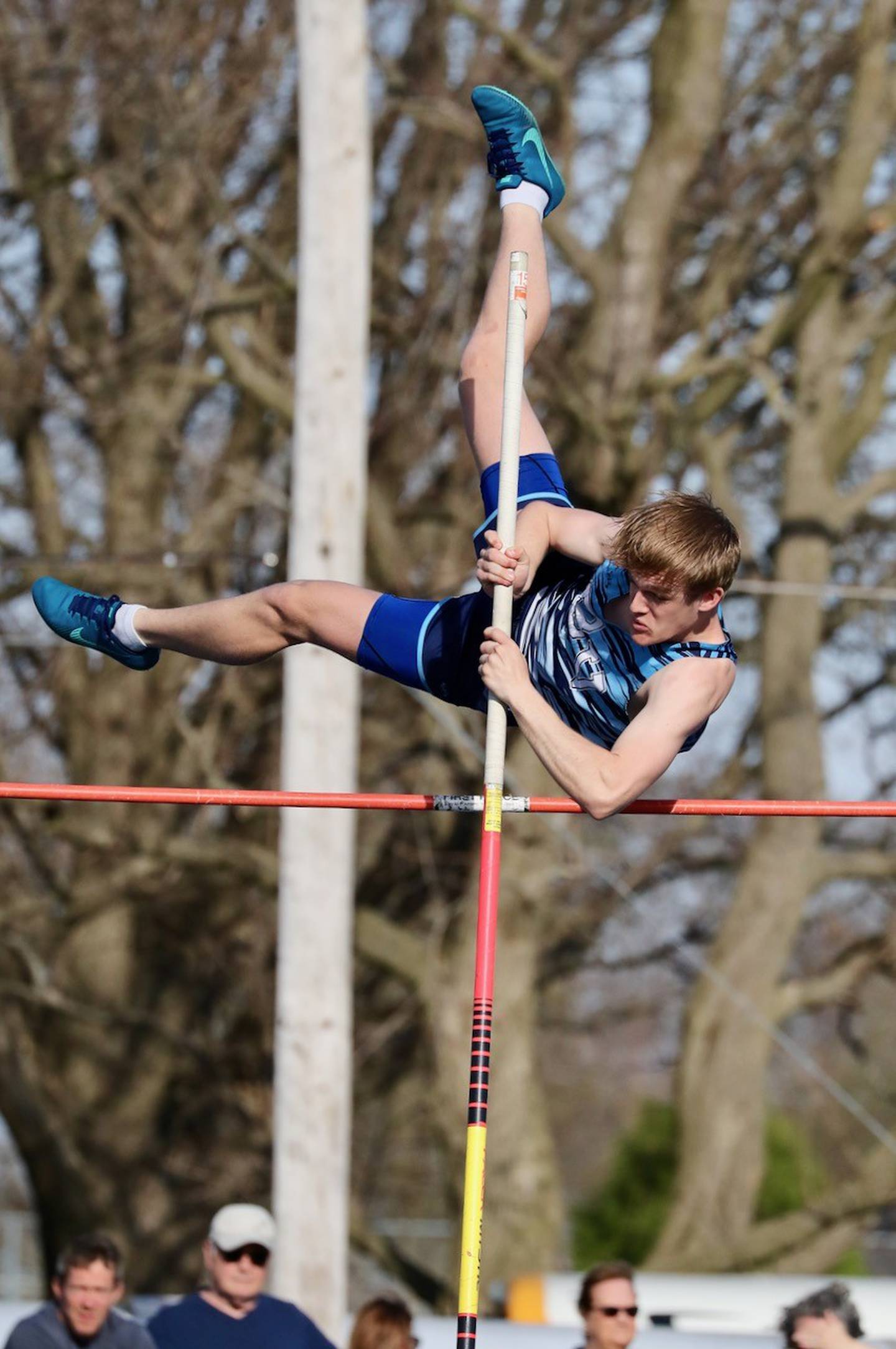 Bureau Valley's Dylan Macklin clears the bar in the pole vault in Tuesday's Howard-Monier Invite.