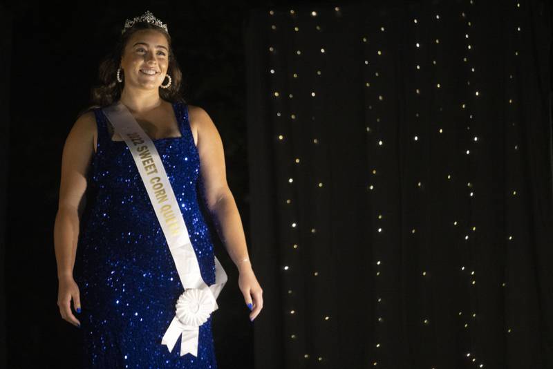 2022 Sweet Corn Festival Queen Maya Martin takes her last walk onto the stage before crowning the new queen at the Mendota Sweet Corn Festival pageant on Friday, Aug. 11, 2023.