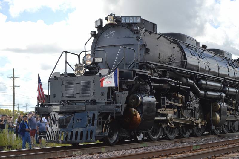 The Union Pacific Big Boy Steam Engine No. 4014 sits on the train tracks during its whistle stop on Friday, Sept. 6, 2024, at the Sterling Marketplace.