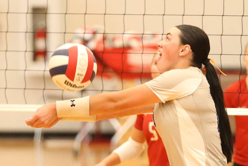 Princeton's Keely Lawson returns a serve from Hall on Tuesday, Sept. 17, 2024 at Hall High School.