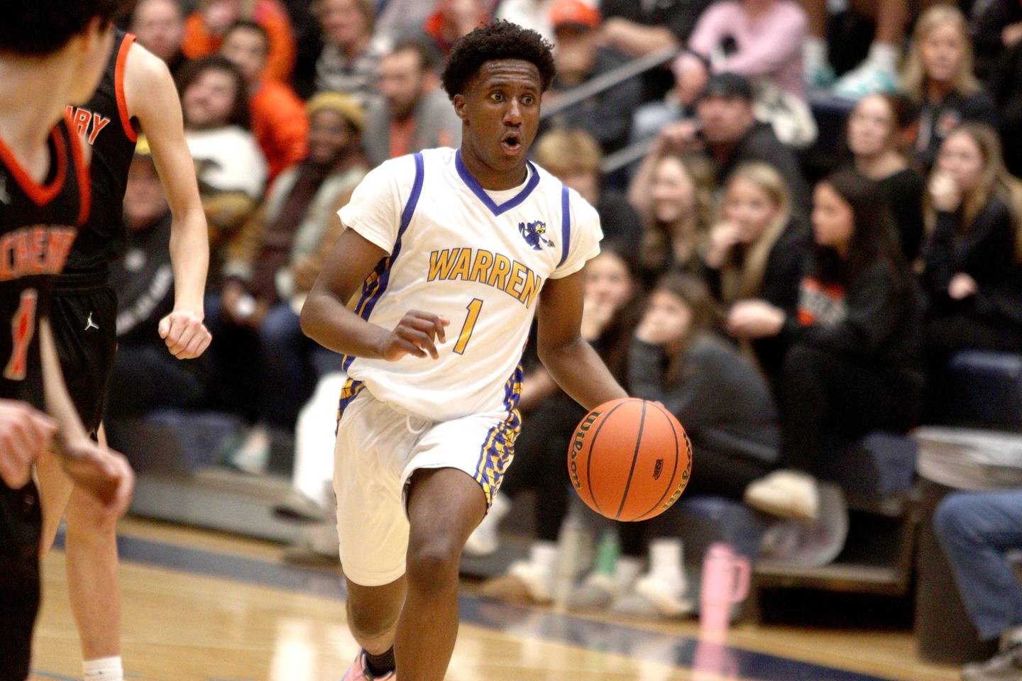 Warren’s Jaxson Davis moves the ball against McHenry during IHSA Class 4A Sectional Final action at Rock Valley College on Friday night.